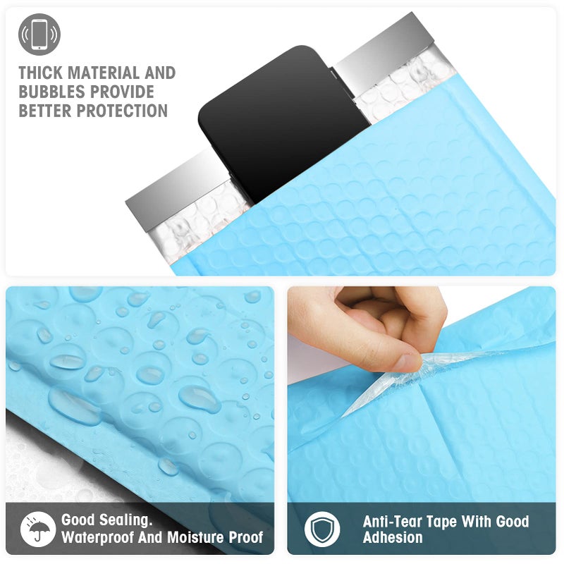 Metronic Bubble Mailers 6x10 Inch 25 Pack Usable Size 6x9" Waterproof Bubble Mailer Cushioning Padded Envelopes, Bubble Envelopes for Shipping, Mailing, Packaging, Small Business Supplies, Light Blue - Image 3